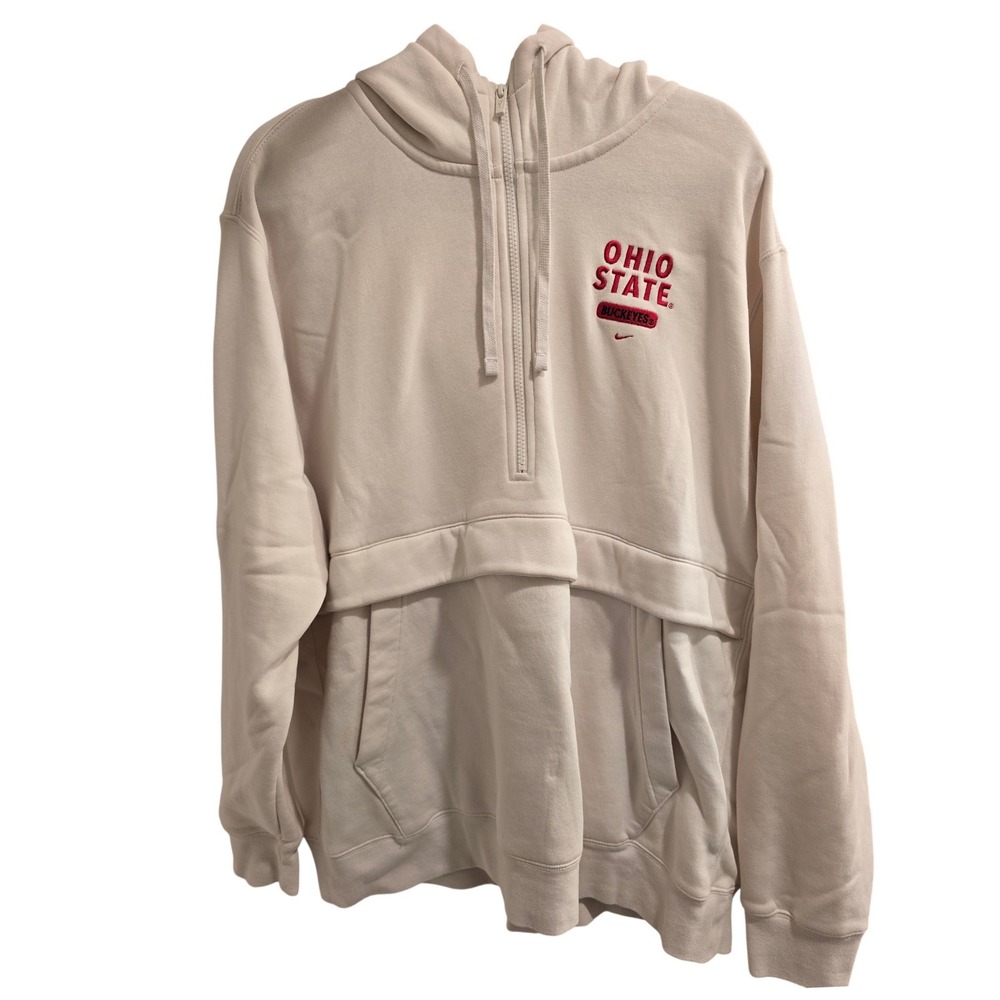 Nike Ohio State Buckeyes XXL White Fleece Half Zip Hoodie Pullover NCAA Gameday
